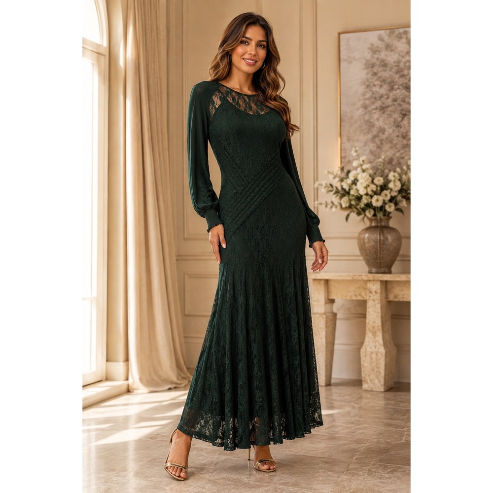In Loom M Lace Maxi Dress Goth Forest Victorian Ren Faire Fairy Romantic NEW